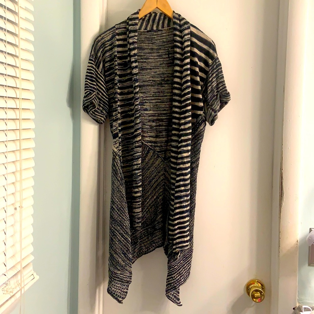 Elie Tahari Linen Blend Gray Navy Open Cardigan XS Extra Small